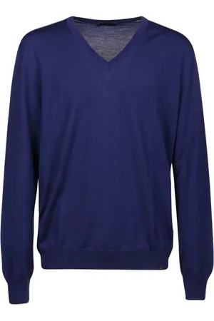 FAY Strik, Herre, Blå, S, Uld, V-hals sweater