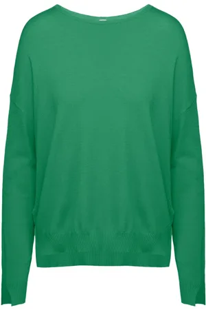 Bomboogie Strik, Dame, Grøn, M, Viskoseblanding Pullover med Bådhals og Slidser