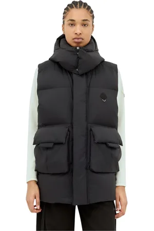 Moncler Jakke, Dame, Sort, XS, Uld, Quiltet Dun Vest med Aftagelig Hætte