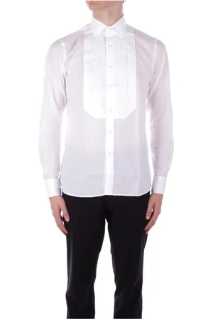 TAGLIATORE Skjorte, Herre, Hvid, S, Bomuld, Hvid Button-Up Skjorte med Plisserede Detaljer