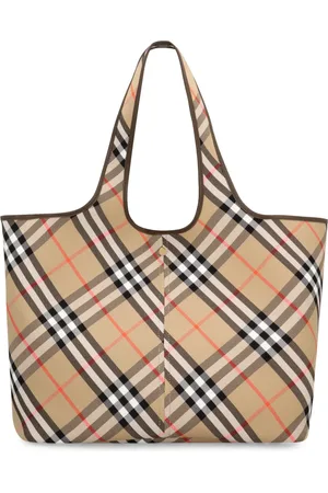 Burberry Taske, Dame, , ONE SIZE, Læder, Check Motif Tote Bag med læderdetaljer