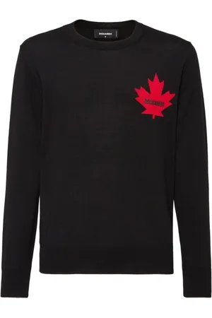 Dsquared2 Strik, Herre, Sort, XL, Uld, Sort Strik Maple Leaf Sweater