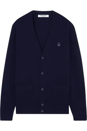 Maison Kitsuné Strik, Herre, Blå, XL, Uld, Fox Head Patch Lambswool Cardigan