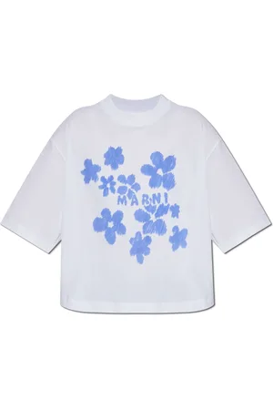 Marni Top, Dame, Hvid, S, Bomuld, Blomster Logo Bomulds T-shirt med korte ærmer