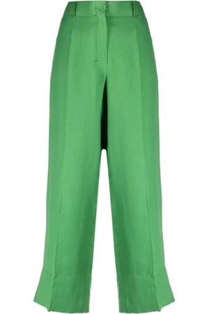 Max Mara Bukser, Dame, Grøn, XS, Linned, Grønne Cropped Linnedbukser
