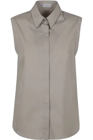 Brunello Cucinelli Bluser & Skjorter, Dame, Grå, S, Stretch Cotton Poplin Skjorte