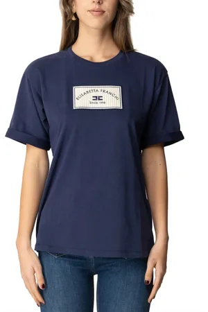 Elisabetta Franchi Top, Dame, Blå, M, Bomuld, Blå bomuldsjersey T-shirt med broderet patch