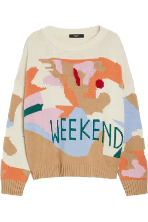 Max Mara Strik, Dame, , XS, Bomuld, Intarsia Mønstret Bomulds Sweater