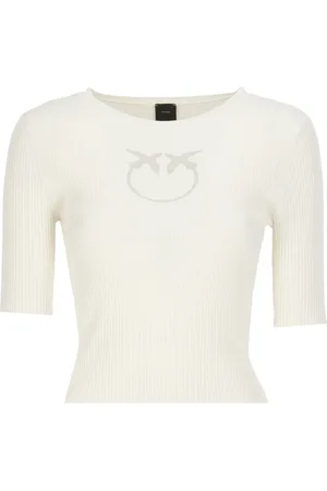 Pinko Top, Dame, , L, Ivory Silkebluse Rund Hals Logo