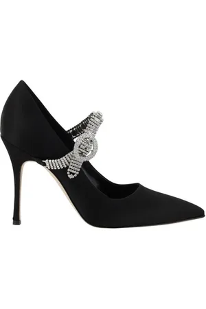 Manolo Blahnik Sko, Dame, Sort, 37 1/2 EU, Satin, Juvelbesatte Silk Satin Pumps