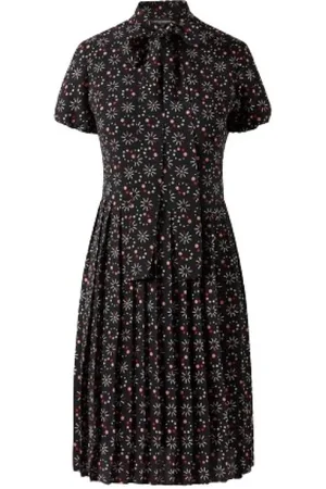 Emporio Armani Kjole, Dame, Sort, M, Polyester, Blomstret Plisseret Kjole Korte Ærmer