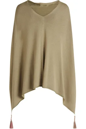 Betty Barclay Jakke, Dame, Grøn, ONE SIZE, Uld, Frynse Poncho til Stilfulde Outfits