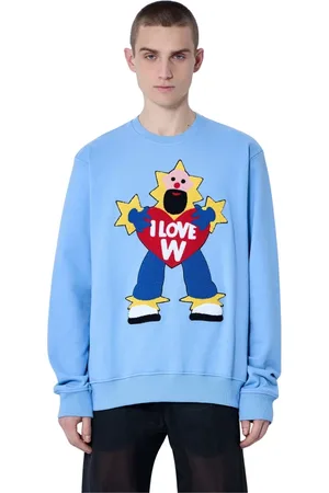 WALTER VAN BEIRENDONCK Sweathshirts & Hoodies, Herre, Blå, L, Bomuld, Bomuld Jersey Logo Sweatshirt