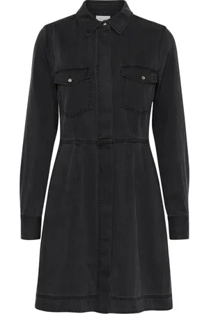 Part Two Kjole, Dame, Blå, L, Denim, Denim Kjole med Lange Ærmer og Krave