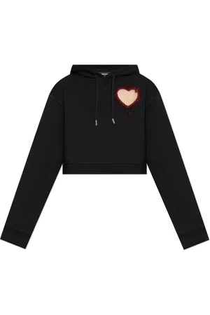 Dsquared2 Sweathshirts & Hoodies, Dame, Sort, XS, Bomuld, Crystal Heart Cropped Cool Fit Hættetrøje