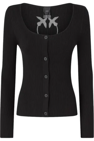 Pinko Strik, Dame, Sort, L, Uld, Stilfulde Cardigans med Unik Stofblanding
