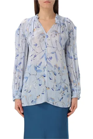 HUGO BOSS Bluser & Skjorter, Dame, Blå, XL, Silke Fantasi V-Hals Bluse