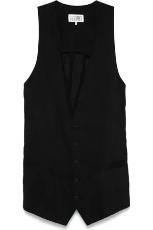 Maison Margiela Jakke, Dame, Sort, 2XS, Uld, Sort Uld Vest med Dyb Halsudskæring