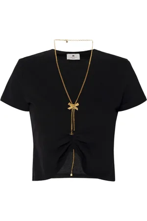 Elisabetta Franchi Top, Dame, Sort, XS, Cropped Cotton Jersey Sweater