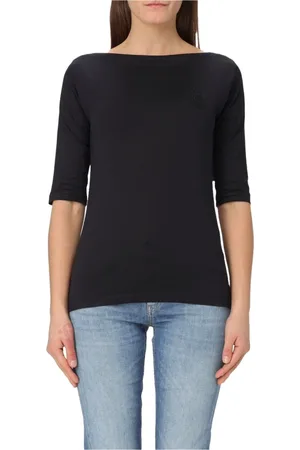 Dondup Top, Dame, Sort, S, Bomuld, Bomuld Bådhals T-shirt