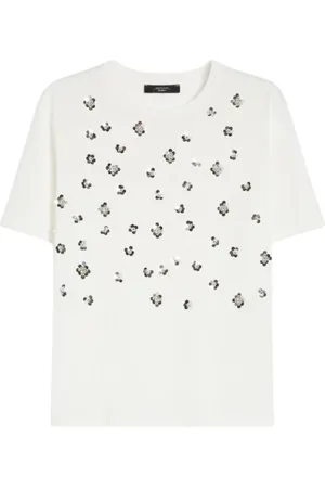 Max Mara Top, Dame, Hvid, XS, Bomuld, Hvid Kortærmet Grafisk T-shirt