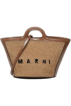 Marni Taske, Dame, Brun, ONE SIZE, Læder, Tropicalia Lædertaske med Raffia-effektpaneler