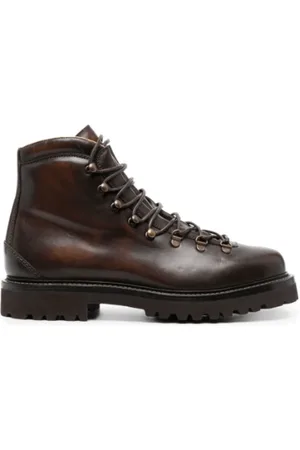 Brunello Cucinelli Sko, Herre, Brun, 41 1/2 EU, Læder, Chestnut Leather Lace-up Støvler
