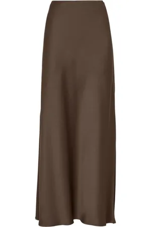 Brunello Cucinelli Nederdel, Dame, Brun, M, Satin, Brun Lang Satinnederdel med Elastisk Talje