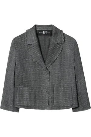 Luisa Cerano Jakke, Dame, Grå, L, Bomuld, Vintage Blazer Jakke Frynset Hem