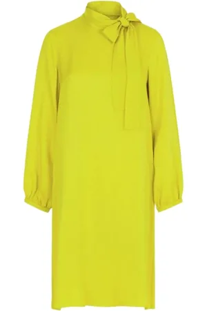 Carolina Herrera Kjole, Dame, Grøn, L, Silke Jacquard Straight Kjole med Sløjfe Design