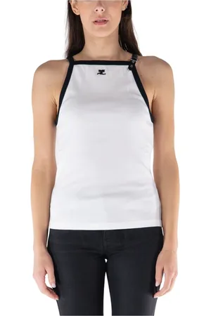 Courrèges Top, Dame, Hvid, L, Bomuld, Buckle Contrast Top