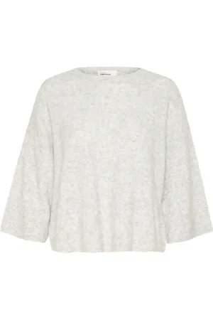 Karen by Simonsen Bluser & Skjorter, Dame, Hvid, XL, Uld, Blød Strik T-shirt i Opal Grå
