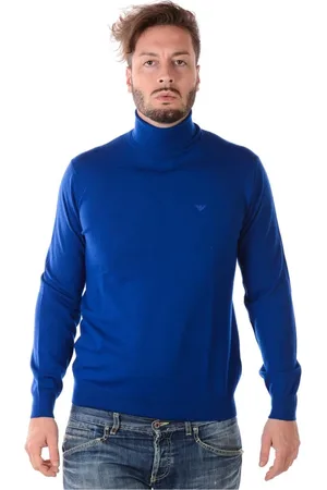 Emporio Armani Strik, Herre, Blå, 2XL, Uld, Stilfuld Strikket Pullover Sweater