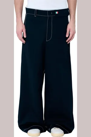 Moncler Bukser, Herre, Sort, XL, Bomuld, High Rise Wide-Leg Bukser med Logo Broderi