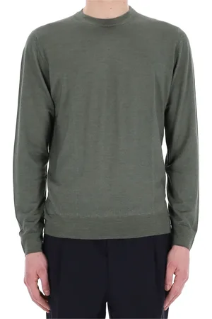 DRUMOHR Strik, Herre, Grøn, M, Uld, Grøn Uld Rund Hals Sweater