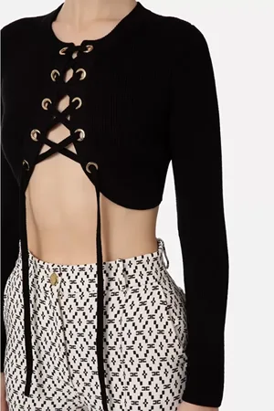 Elisabetta Franchi Strik, Dame, Sort, M, Uld, Micro Cardigan