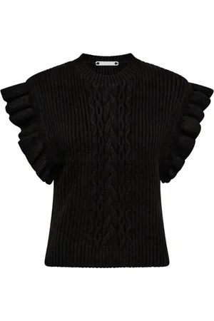 Co`Couture Strik, Dame, Sort, XS, Polyester, Feminine Frill Cable Vest