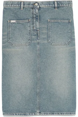 Courrèges Nederdel, Dame, Blå, W26, Denim, Denim Pencil Skirt med Knapper foran