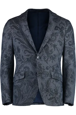 Etro Jakke, Herre, Blå, XL, Bomuld, Bomuldsjakke med Paisley-motiv