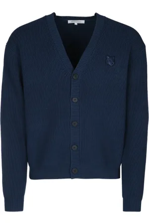 Maison Kitsuné Strik, Herre, Blå, L, Uld, Stilfuld Strikket Cardigan