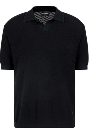 Emporio Armani Top, Herre, Blå, XL, Blå V-hals sweater med ørnebroderi