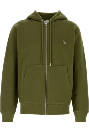 Maison Kitsuné Sweathshirts & Hoodies, Herre, Grøn, S, Bomuld, Grøn Fox Head Patch Hættetrøje