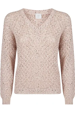 ELEVENTY Strik, Dame, , XL, Bomuld, V-hals Bomuld Blandingsmetallisk Sweater