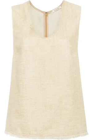 By Malene Birger Top, Dame, , L, Uld, Linen Blend Top med Frynser