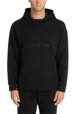 Emporio Armani Sweathshirts & Hoodies, Herre, Sort, M, Bomuld, Hættetrøje med snøre og enkelt logo