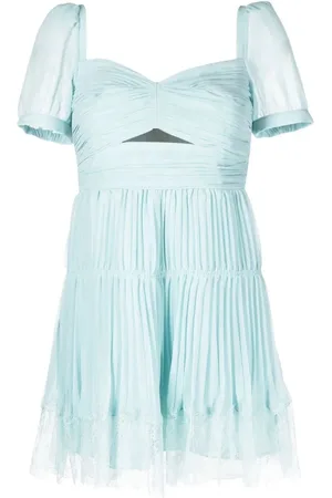 Self-Portrait Kjole, Dame, Blå, S, Chiffon, Chiffon Mini Kjole med Udskæringer