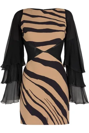 Roberto Cavalli Kjole, Dame, Brun, S, Tiger-Print Mini Kjole Bådhals