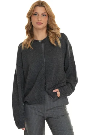 Liu Jo Strik, Dame, Grå, L, Uld, Stilfuld Strikket Cardigan