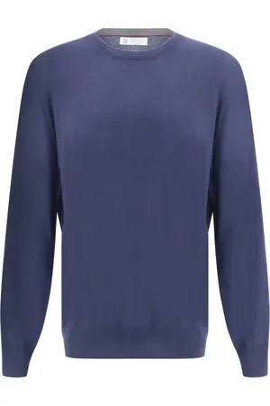 Brunello Cucinelli Strik, Herre, Blå, 3XL, Uld, Crew Neck Sweater