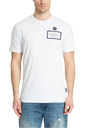 Philipp Plein Top, Herre, Hvid, S, Bomuld, Ensfarvet Logo Broderet T-shirt